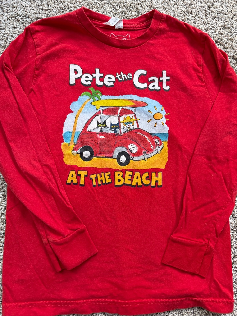 Pete the Cat Red 'At The Beach' Long Sleeve Tee for boys youth medium